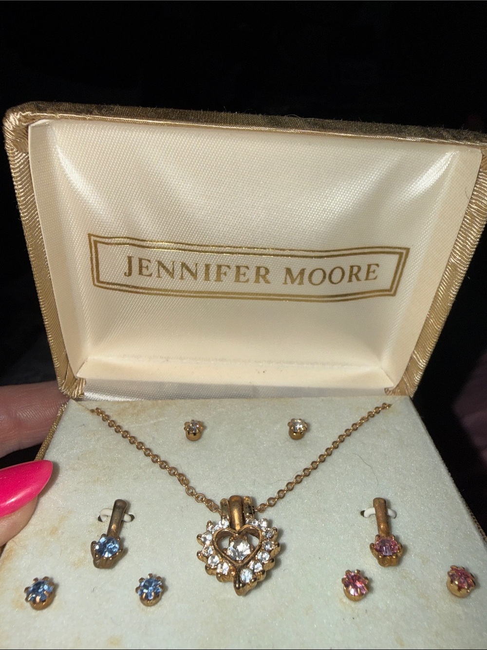 NWT Vintage Jennifer Moore Gold Heart Pendant Necklace Interchangeable w/studs